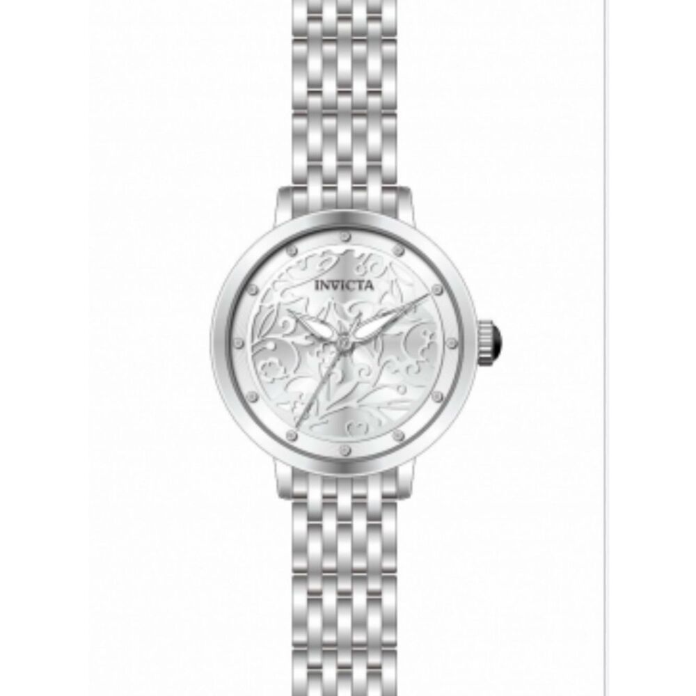 Invicta Women's Silver Floral-Engraved Stainless Steel Watch